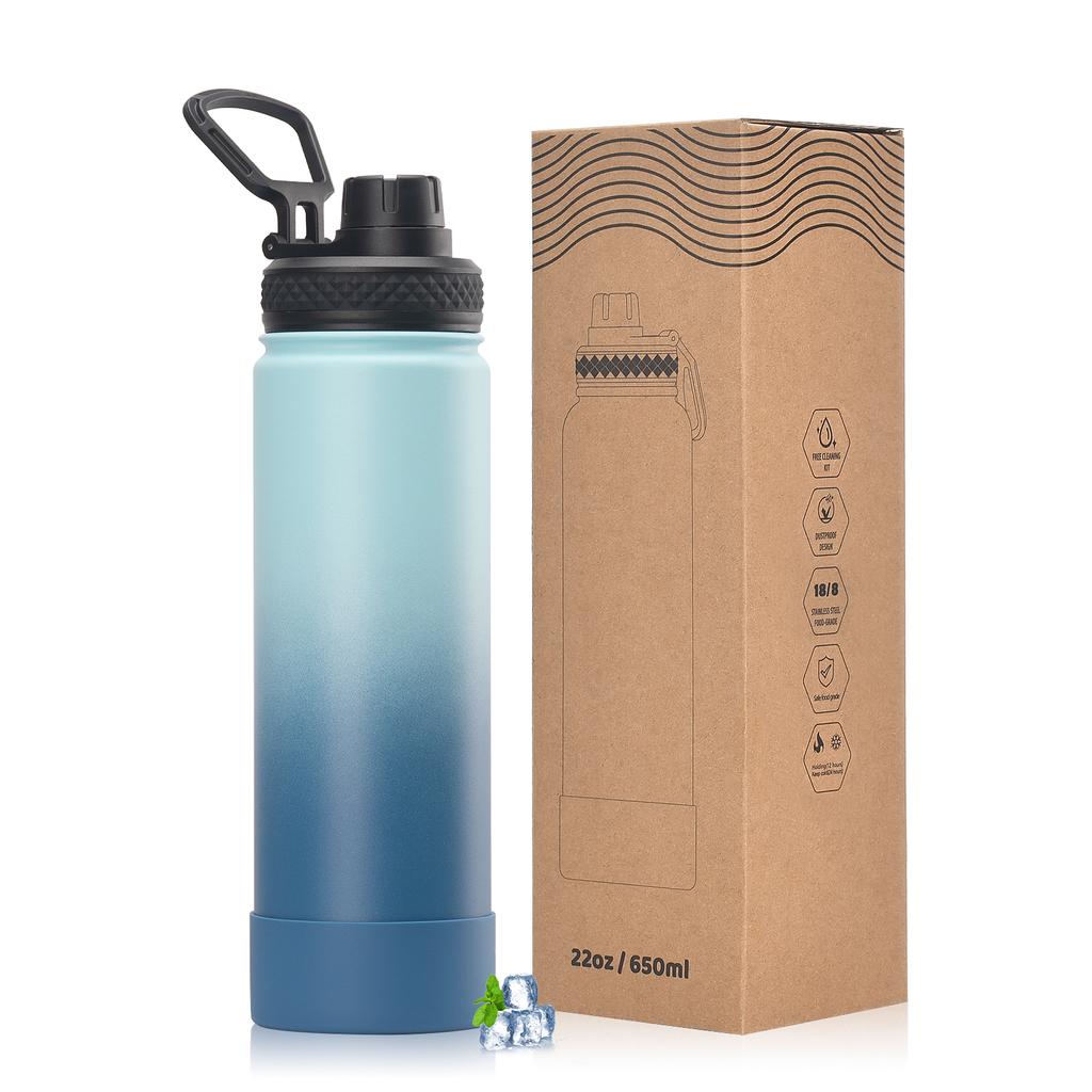 WATERSY Outdoor Sports Water Bottle Stainless Steel Vacuum Insulated 650ml Double Thermal Flask Coffee Mug for Hiking Gym Travel