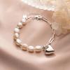 Bold Heart Charm Pendant Freshwater Pearl Silver 925 Bracelet W049