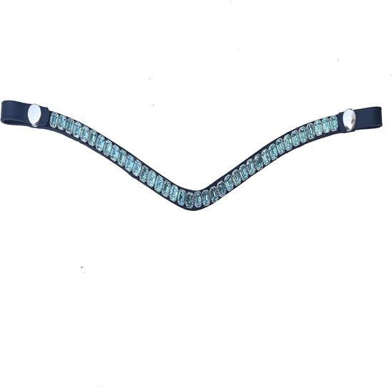 Single Row of Sparkling Light Teal Emerald-Cut Snap browband Made from Durable Leather .
