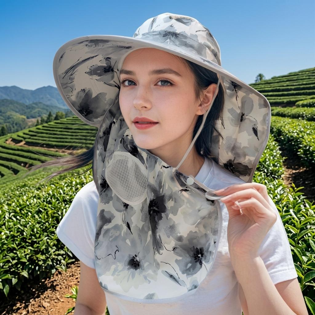 Женская шляпа от солнца с маской UPF50+ Защита от УФ для активного отдыха Велосипеда Пешего туризма