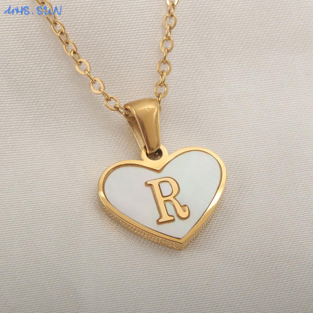 MHS.SUN Stainless Steel Heart Initial Necklace for Women Girls Gold Plated A-Z 26 Letter Pendant Choker Jewelry Birthday Gifts
