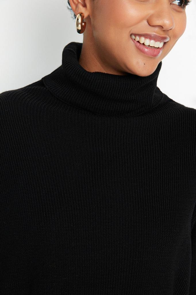 Women's Dress New Season Fashion Emerald Green Mini Knitwear Turtleneck Dress