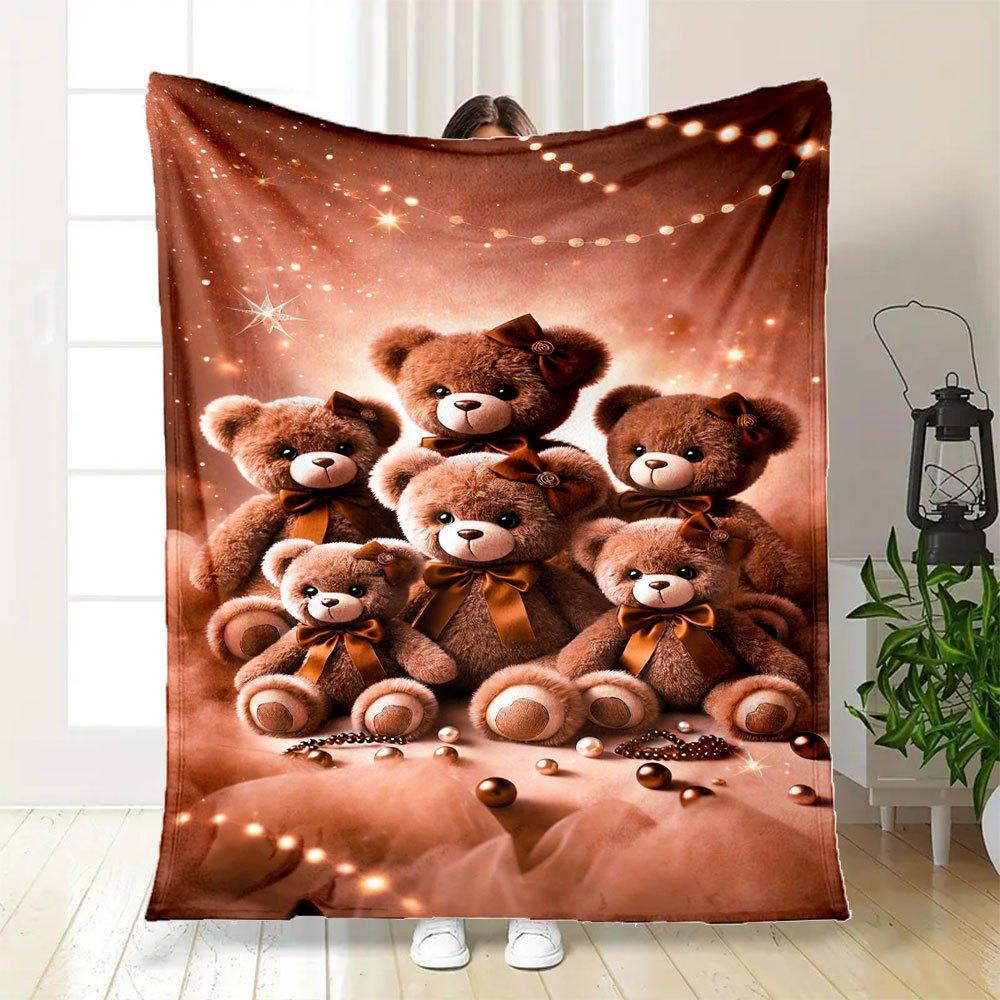 "Golden Teddy Bear Collection - Cute Plush Toys with Bow Ties"Blanket Flannel Throw Blanket for Sofa, Bed, Travel, Camping, Office, Couch, C
