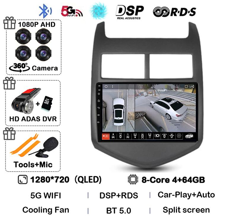 Android 14 CarPlay Auto для Chevrolet Aveo 2 Sonic T300 2011 2012 2013 2014 2015 Автомобильный радиоприемник, мультимедийный плеер, GPS, стерео, WIFI+4G