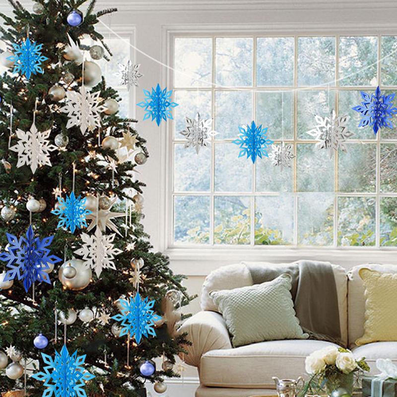 6X 3D Полые Снежинки Подвесные Украшения Рождественский Подвес Рождественский Домашний Декор AVE