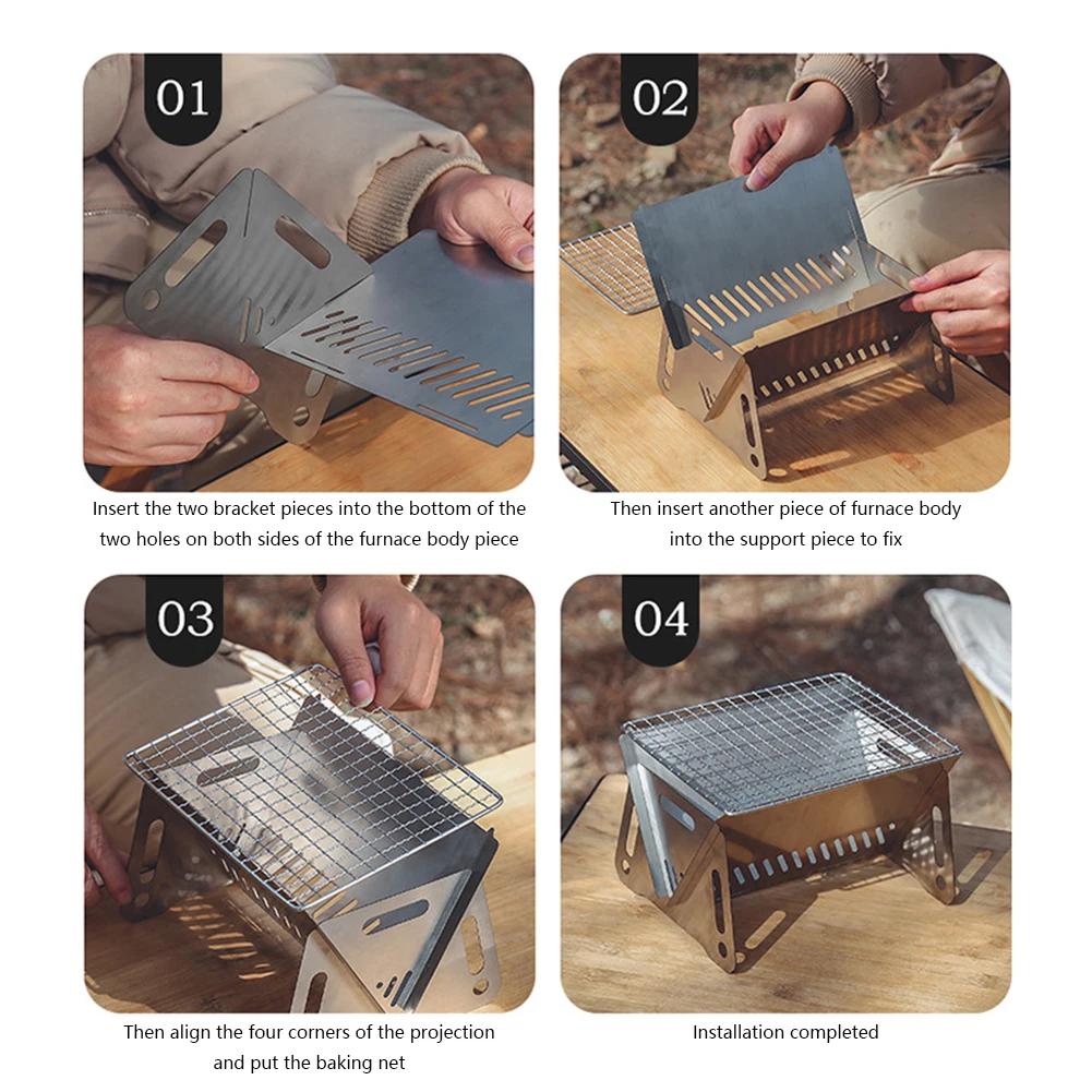 Складной гриль-барбекю, нагревательные плиты, портативный походный гриль-барбекю, решетка, дровяная печь, гриль-плита из нержавеющей стали, аксессуары для барбекю