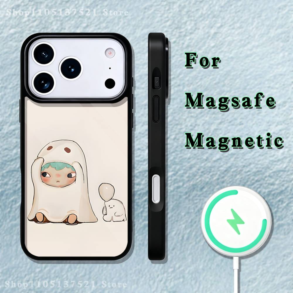 Милый Чехол для Телефона Y-Yoshitomo N-Nara Для iPhone 17,16,15,14,13,12,11,Pro,Max,Plus,Mini,SE4,E Магнитный Magsafe Беспроводная Зарядка