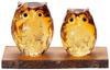 ADERIA Tsugaru Vidro Ornament Parent and Child Owl Amber Gold Made In Japan Cosmetic Box Interior Ornament Cute Bird Gift for Housewarming Retirement