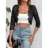 Women's 3/4 Sleeve Shrugs Elegant Sheer Floral Open Front Jacket Blazer Casual Lightweight Cropped Cardigan