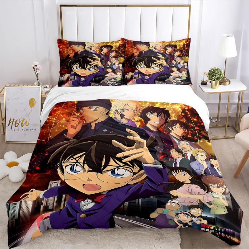 Detective Conan Mystery Print 3Pcs Bedding Setduvet Cover With 2 Bedropillowcase Home Birthday Gift