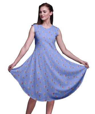 Синее женское платье без рукавов с круглым вырезом и цветочным принтом в виде листьев клевера, повседневное летнее