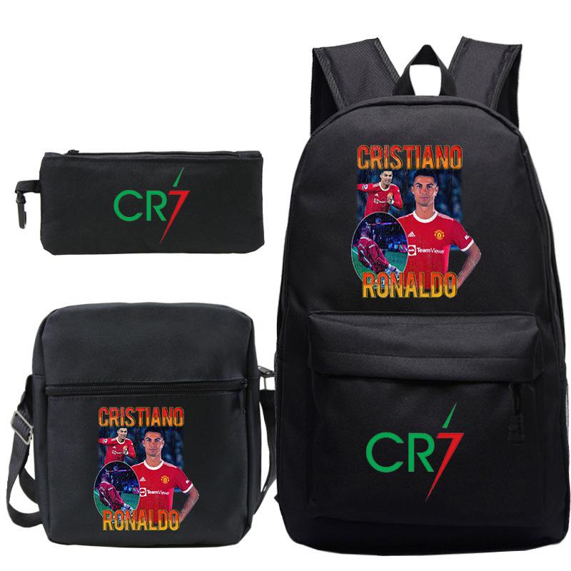 C Ronaldo student bag + small shoulder bag + pencil case three-piece backpack