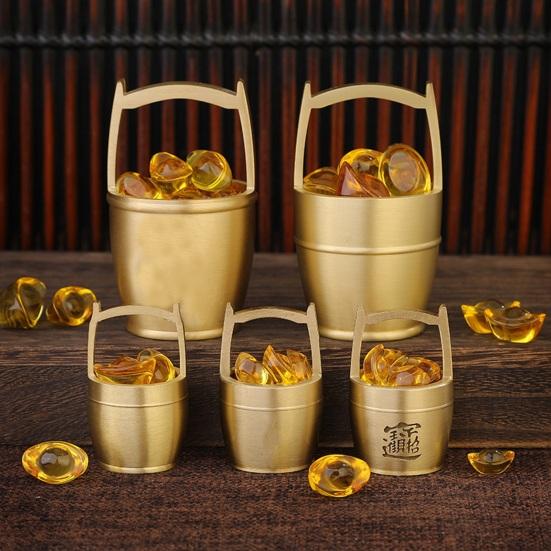 Lustrous Bucket Ornament Creative Long Lasting Decorative Brass A of Golden To Attract Wealth