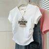 Женская корейская футболка с круглым вырезом, коротким рукавом, сборками на талии, принтом, облегающая, укороченная, летняя, повседневная