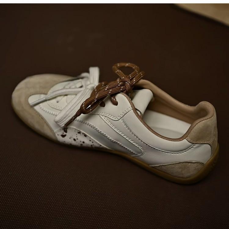Round head color matching flat bottom lace-up German training shoes for women's early spring new versatile outdoor casual Forrest Gump shoes for women