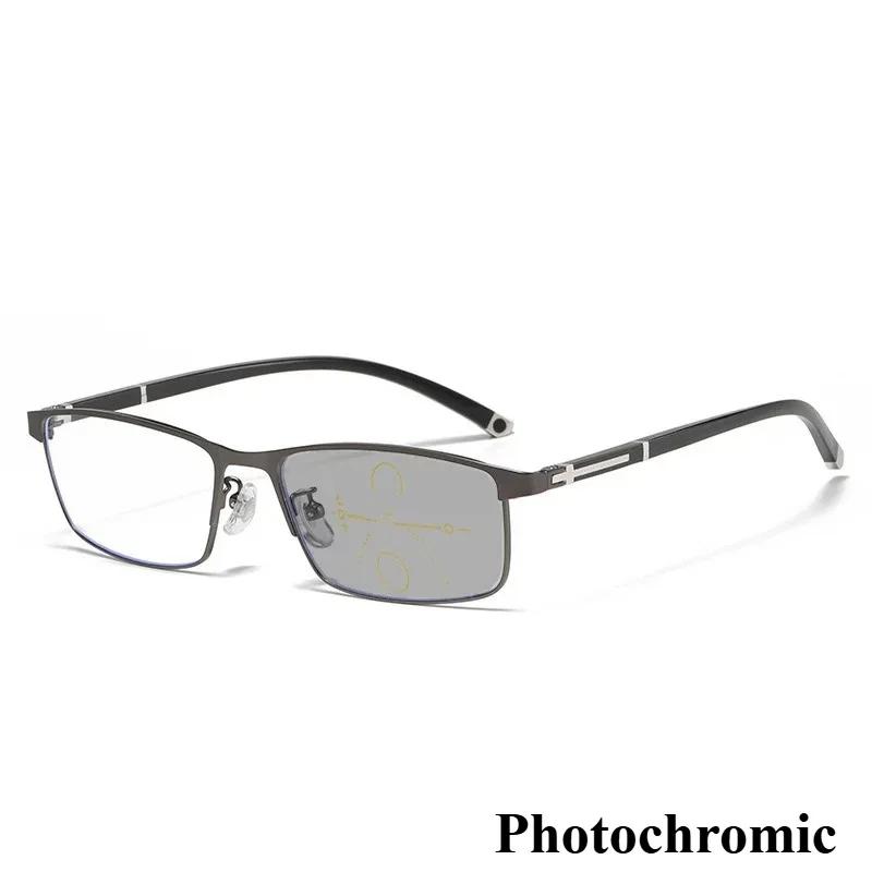Деловые фотохромные мультифокальные очки для пресбиопии, мужские очки для чтения класса люкс, двойного назначения для дали и близи, с защитой от синего света