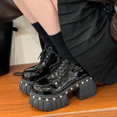 Женские ботинки в стиле панк 8 см на шнуровке, высота каблука, туфли на платформе, женские готические ботильоны, рок-ботинки, металлическая отделка, мужские и женские кроссовки