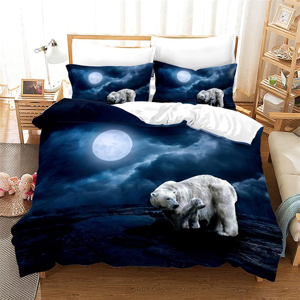 Polar Bear Duvet Cover Set King Queen Full Size Polyester Comforter Cover For Kids Boys Girls Wild Animals Pattern Bedding Set
