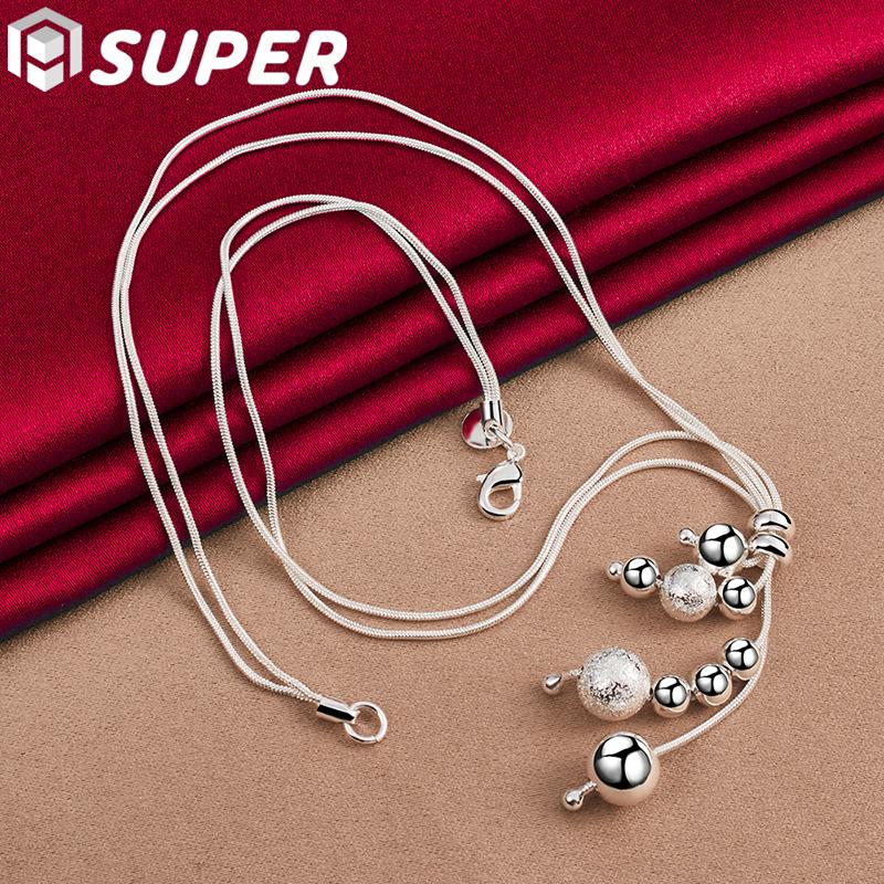 Ювелирные изделия из стерлингового серебра 925 пробы с двойной змеиной цепочкой и матовым гладким шариком