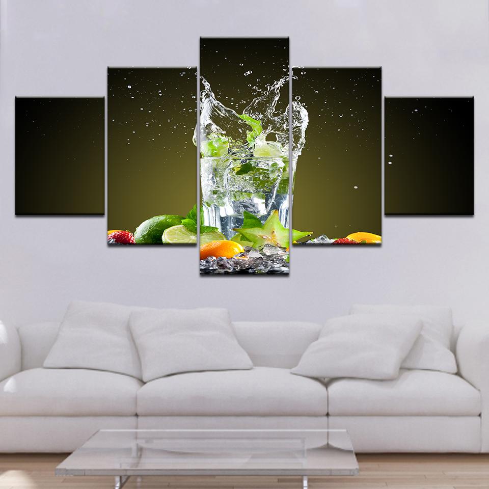 The green lemon in glass 5 piece Wallpapers modern Modular Poster art Canvas painting for Living Room Home Decor