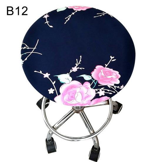 Round Floral Printed Elastic Spandex Seat Cover Decor for 30-45cm Chair Stool