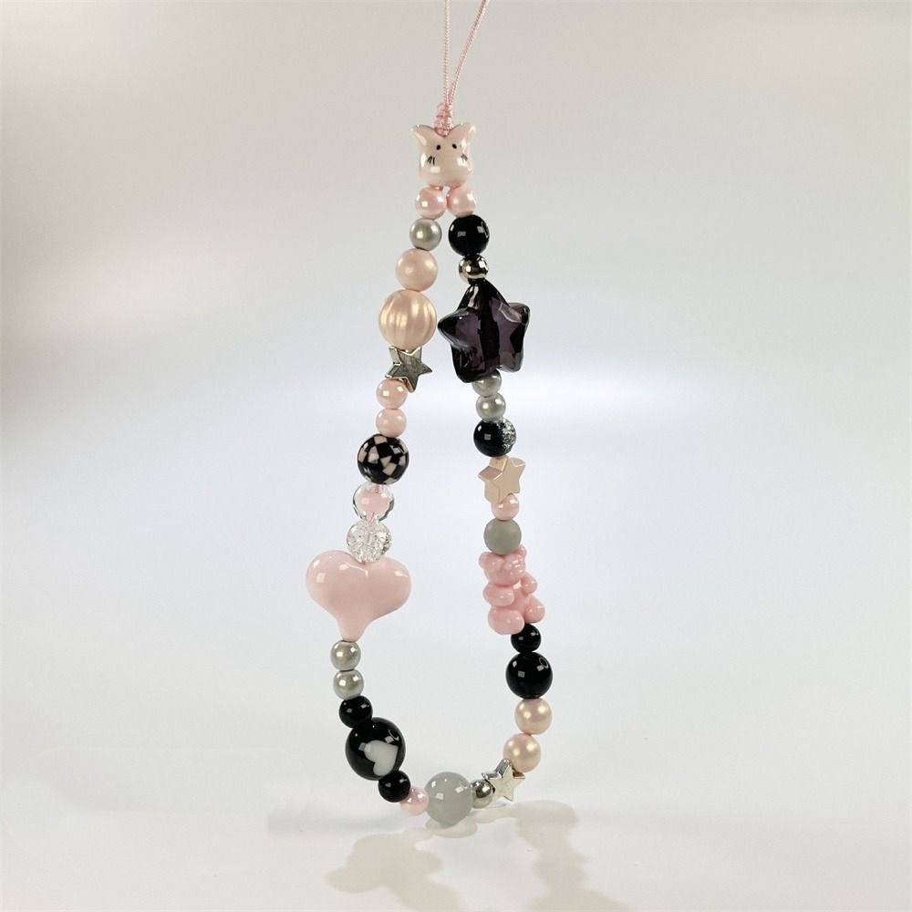 Y2K Silver Phone Lanyard Clear Star Beads Phone Chain Cell Phone Strap Bracelet Keychain