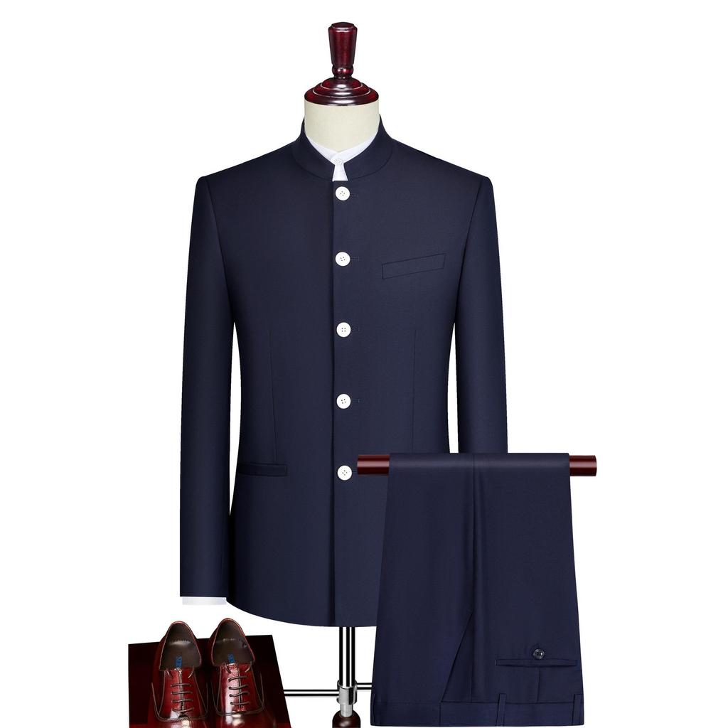 Men's Slim Fit Chinese Stand-Up Collar Zhongshan Suit - Groom Tuxedo, Four Seasons Style