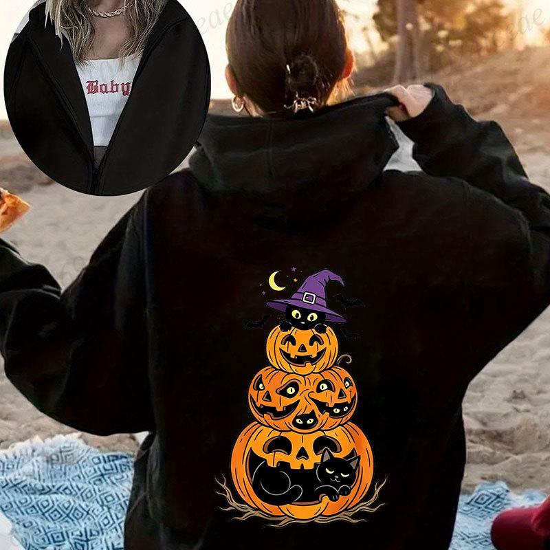 Ghosts Witch Graphic Zipper Jackets Boo Crew Family Matching Sweatshirt Spooky Season Casual Zip Hoodie Women Zip Up Hoodies