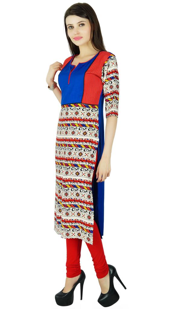 Bimba Womens 3 4 Sleeve Rayon Kurta Regular Fit Printed Kurti Indian Casual