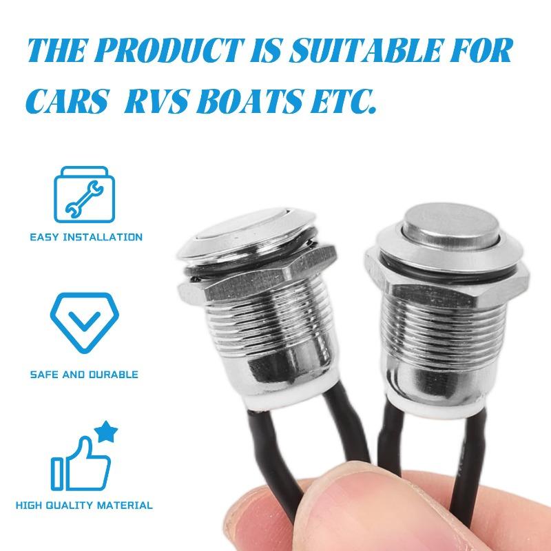 12mm Round Head Momentary Push Button Switch Universal Metal Button Switches for Car RV Boat with Pre-Soldered Cable Switches4