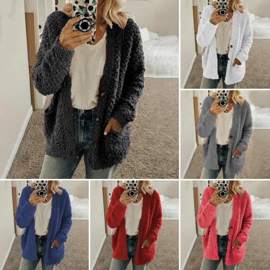 Зимняя женская куртка с двойными карманами, плотный флисовый однобортный кардиган с длинными рукавами, теплое ветрозащитное, сохраняющее тепло уличное пальто