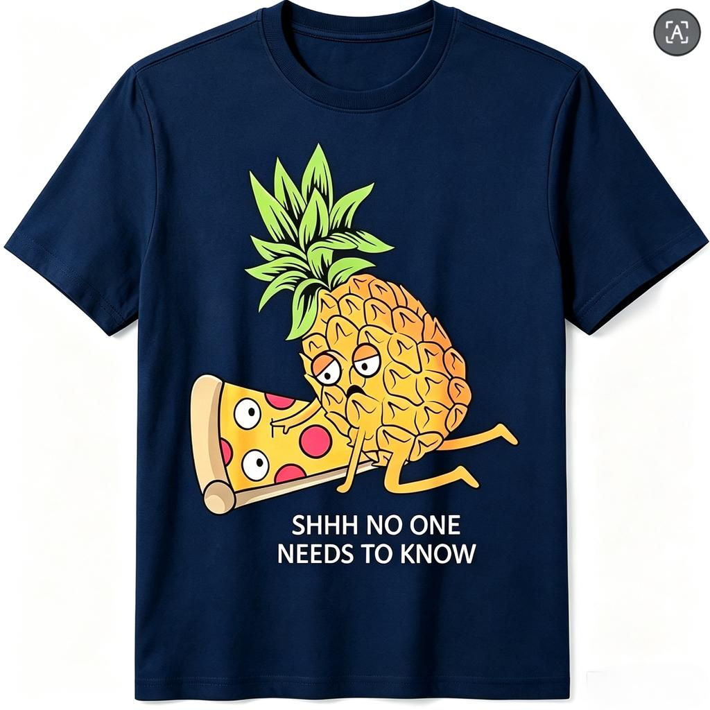 Men Women Funny Pineapple Pizza T-Shirt Shhh No One Needs To Know Graphic Tee Summer Casual Short Sleeve Food Meme Tops