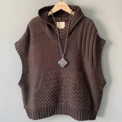 Женский жилет широкий с переплетенными нитями с капюшоном вязаный жилет весна осень зима корейский, повседневный, плюс карманы