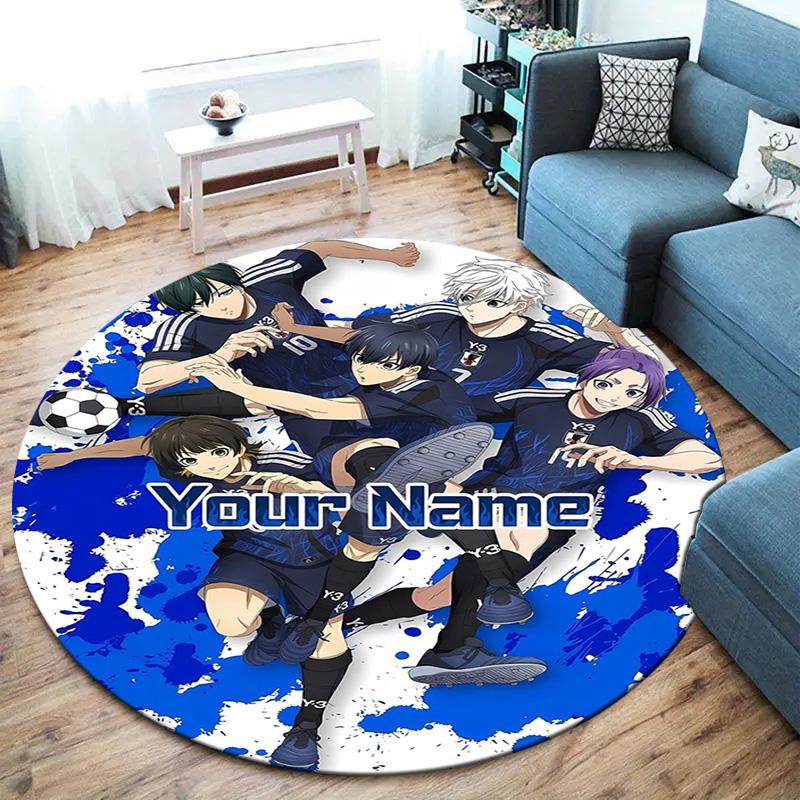 Blue Lock Soccer Custom Name Round Area Rug Carpet Rug For Living Room Bedroom Sofa Playroom Decor Nonslip Floor Mat