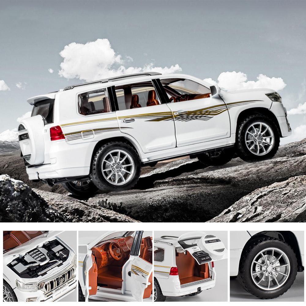 Модель автомобиля Toyota Prado в масштабе 1/24, игрушечный автомобиль из цинкового сплава со звуком и светом для детей, подарок для мальчиков и девочек