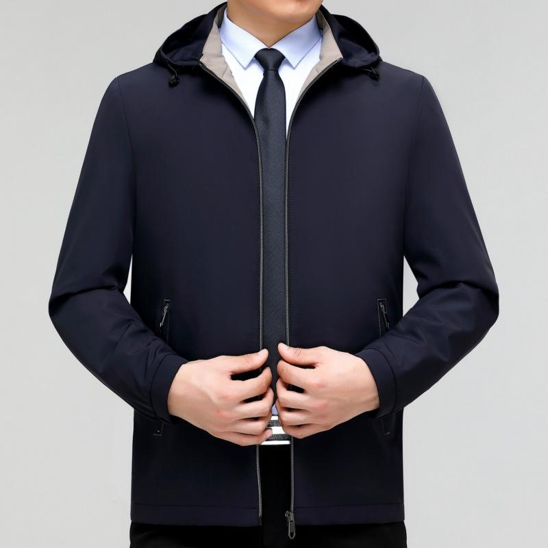 Куртка из шелка для мужчин среднего возраста, осенняя, новая, деловая, повседневная, свободная, с капюшоном, топ для папы высокого класса