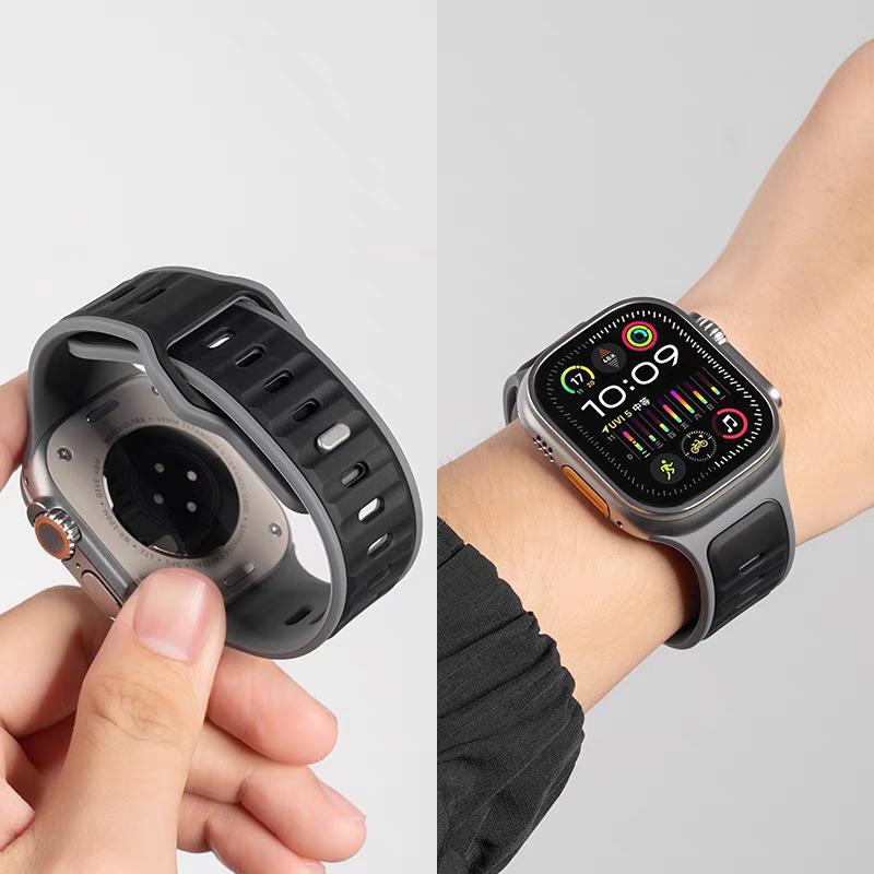 Спортивный двухцветный силиконовый ремешок для Apple Watch Band Ultra 2 49 мм 46 мм 42 44 45 мм браслет для Iwatch Series 10 9 8 7 6 SE 5 4 3