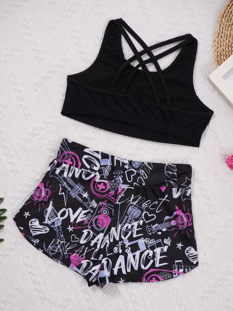 Детский комплект танкини для девочек, спортивный купальник, жилет, топ с шортами и трусами, танцевальная гимнастика, купальная одежда