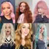 MISS WIG Длинный волнистый зеленый парик из синтетического термостойкого волокна, женский натуральный наполовину парик для косплея, вечерние, Лолита, красный, черный, розовый парик