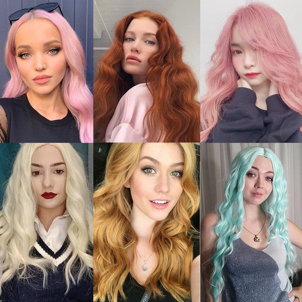 MISS WIG Длинный волнистый зеленый парик из синтетического термостойкого волокна, женский натуральный наполовину парик для косплея, вечерние, Лолита, красный, черный, розовый парик