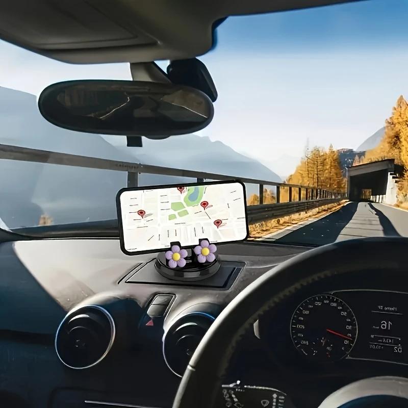 360° Вращающийся автомобильный держатель для телефона с цветочным дизайном, ABS, нескользящее крепление на приборную панель и подставка для офиса/дома, универсальный для всех смартфонов