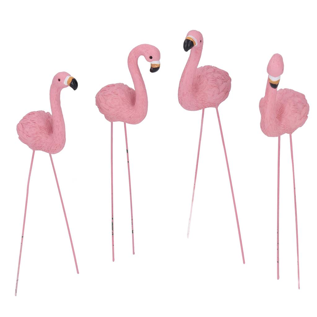 4 Pcs Pink Flamingo Garden Statue Fine Details Stylish Vivid Small Flamingo Statue for Yard Lawn Patio Decorations Gifts