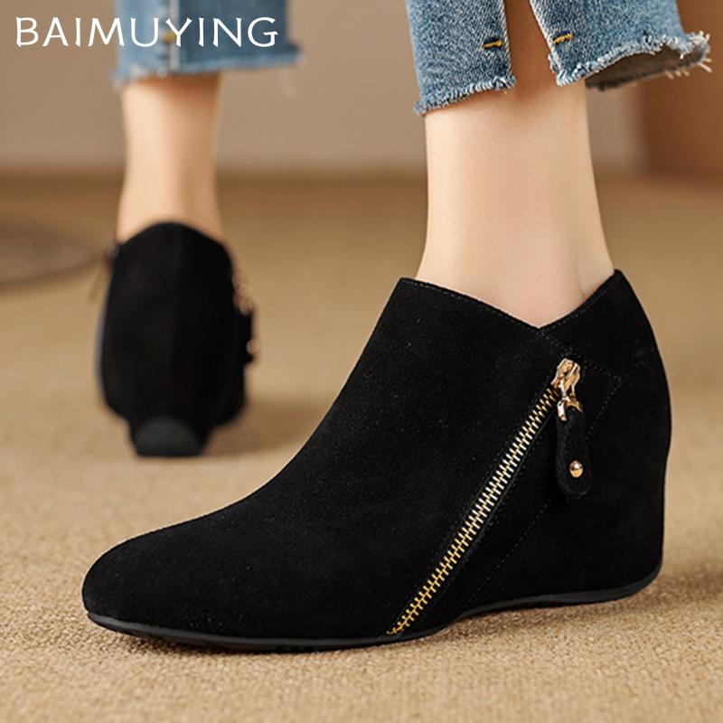 Замшевые ботильоны на танкетке женские с острым носком дизайнерские молнии туфли на среднем каблуке 2025 тренд зимние готические новые челси Botas De Mujer