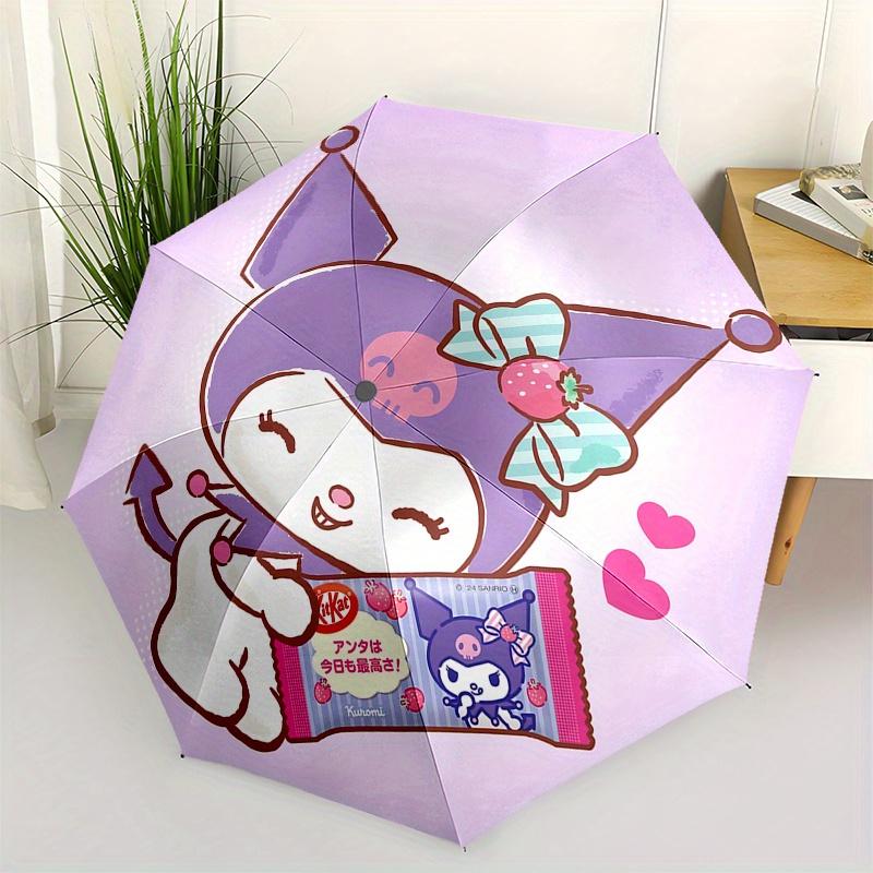 Kuromi, KitKat Automatic Open/Close Umbrella-Cute Umbrella with Cute Design, Portable 3-Fold Compact Umbrella for Men & Women, Halloween Chr