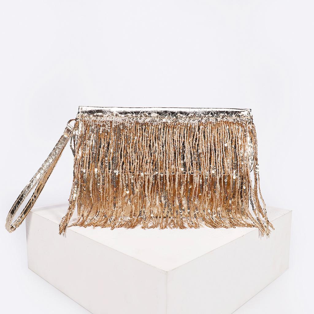 Women's Sequins & Fringe Evening Clutch - Bohemian Unique Woven Straw Beaded Handbag with Luxury Texture for Wedding & Party Outfits
