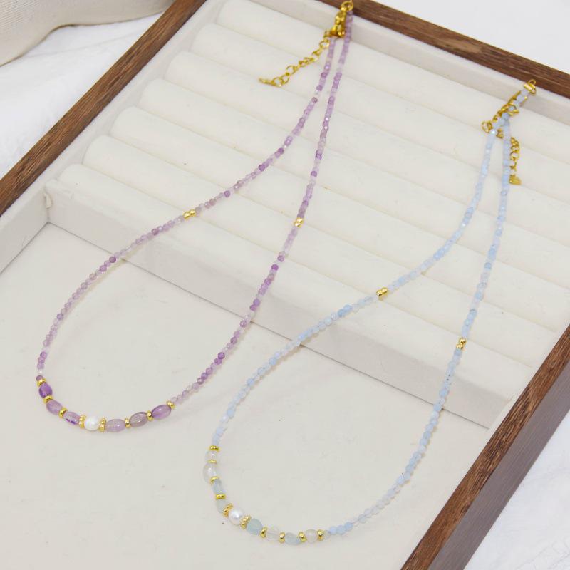 Весенне-летний жемчужный и аквамариновый кристальный аметистовый колье - Идеально для студентов и лучших друзей