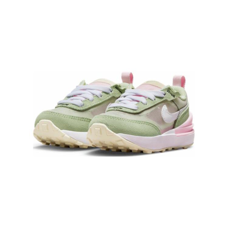 Nike Waffle One Нескользящие Амортизирующие Прочные Низкие Спортивные Повседневные Кроссовки для Малышей Зеленый Розовый DC0479-602