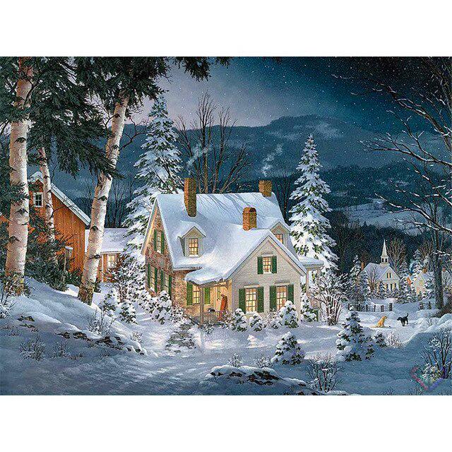 Landscape DIY 5D Diamond Painting Winter Snow Mosaic Rhinestone Full Round Drill Diamond Embroidery Cross Stitch Home Decor