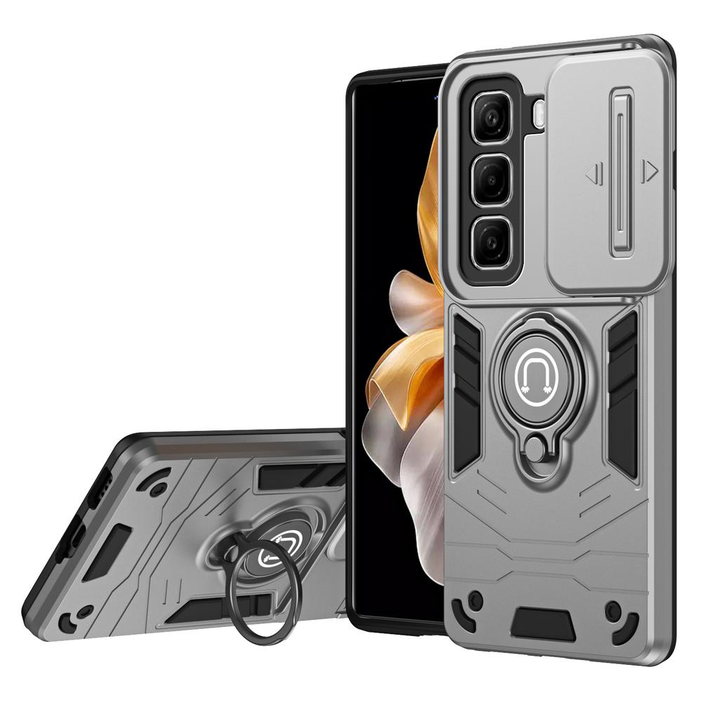 Гибридный противоударный чехол-броня для Infinix Hot 50 60i 4G 60 Pro Plus Сдвижное окно Металлическое кольцо-держатель ТПУ Пластиковая крышка для телефона
