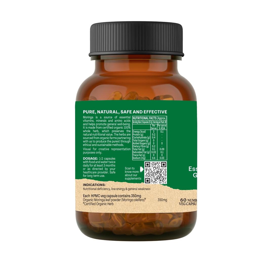 Organic India Moringa Capsules 60 Veg Capsules Pack of 2 with Free Sample for Energy Stamina Wellness Support